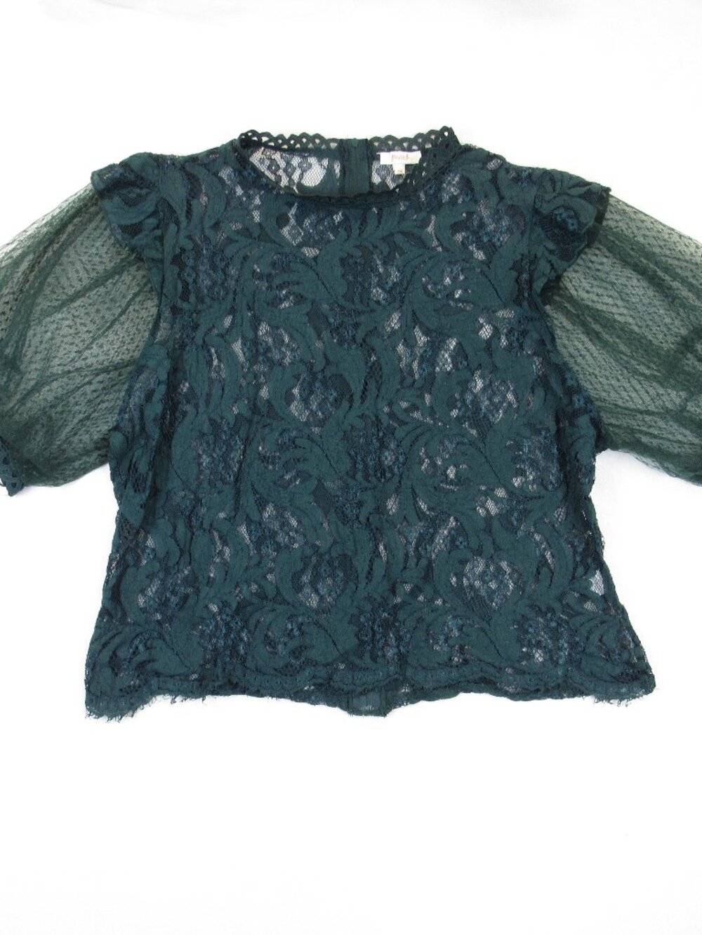 Peach Women's 3X Forest Green Floral Lace Blouse Sheer Puff Sleeve Plus Size